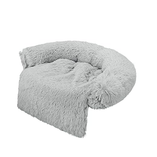 Dociote Zachte pluche hondenbank, hondenmat, bank, wasbare huisdierdeken, bankmat, met afneembaar kussen, opvouwbaar antislip huisdierbed bank met rits voor hond kat lichtgrijs S 60* 60 cm