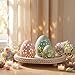 Copkim 3 Pcs Easter Decorations Ceramic Lighted Easter Egg Farmhouse Rustic Different Sizes Hollow Eggs Tabletop Statue for Holiday Table Decor Without Batteries