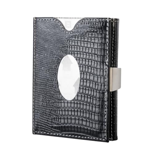 Image of LLH Leather Trifold Wallet - RFID Blocking with Stainless Steel Locking Clip Wallet, Minimalist Front Pocket RFID Blocking Credit Card Holder (Black-B)