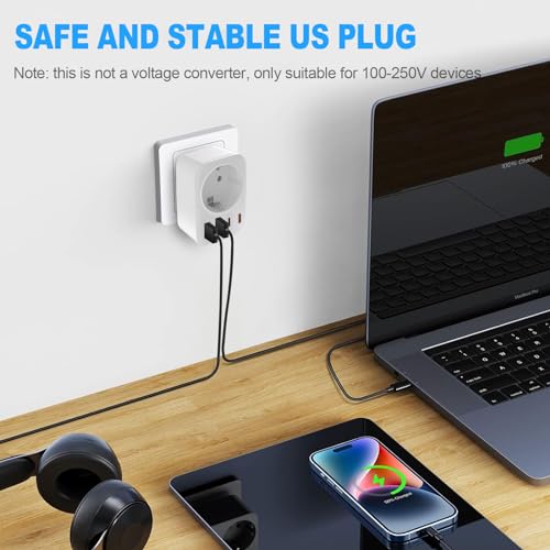 Reiseadapter USA-Adapter USA mit 2 USB 2 Typ-C(3.4A),mit 1 AC,5-in-1 USA Adapter Steckdose,Stromadapter USA,Adapter USA Deutschland Stecker,Steckdosenadapter Typ B für Amerika Kanada Thailan Mexiko