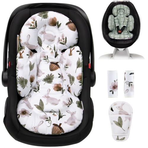 Image of TinlyFinly Newborn Carseat Insert, Baby Head and Body Support, Reversible Infant Insert Compatible with Infant Car Seat, Stroller, Mamaroo Swing, Rocker, Bouncer. Baby Car Seat Cushion - Rabbit