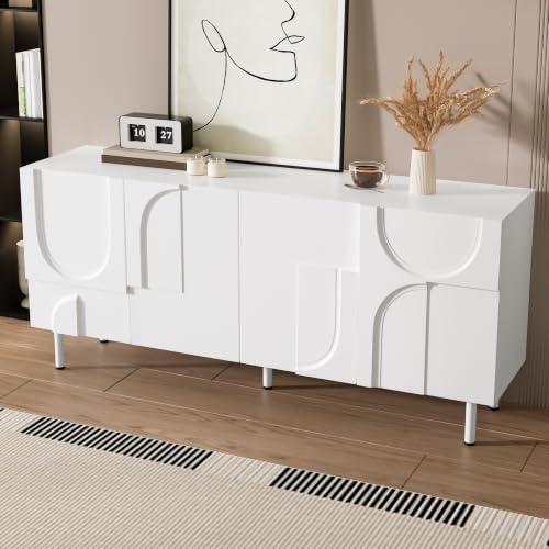 Aparador blanco de 160 cm, armario multiusos geométrico y mueble de salón 5