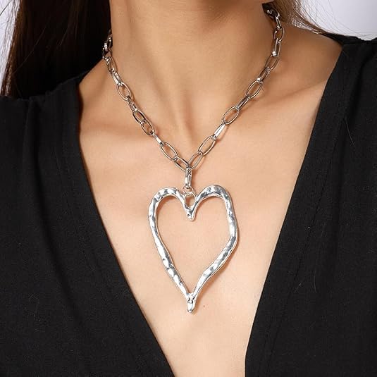 Chunky Heart Necklaces for Women Thick Exaggerated Large Heart Necklace Fashionable And Thick Exaggerated Large Heart Pendant Necklace Layered Love Pearl Choker Necklace Jewelry - Image 4