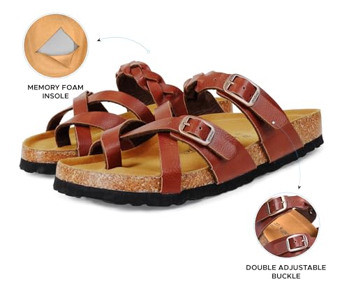 Image of AEROTHOTIC Recovery Slides for Women Comfortable Memory Foam Cork Footbed Cute Faux Leather Adjustable Buckle Straps Walking Travel Outdoor women sandals
