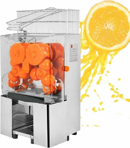 Exprimidor de Naranjas Comercial, de alimentación automática, con Filtro extraíble y Cubierta de Acero Inoxidable.
