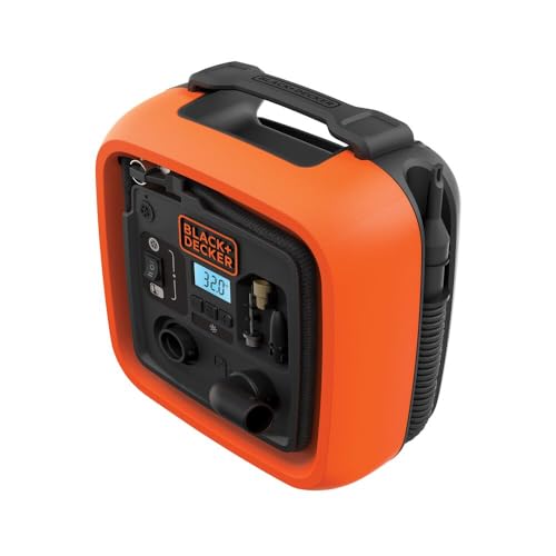 Black+Decker 11,0 bar/12 V compressor/luchtpomp, 160 psi, voor banden, ballen, rolstoelen, enz., met 2 bedrijfsmodi en pompmodus, ASI400, 12 V - Afbeelding 3