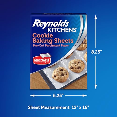Image of Reynolds Kitchens Cookie Baking Sheets, Pre-Cut Parchment Paper, 25 Count per Pack (Pack of 4), 100 Sheets Total