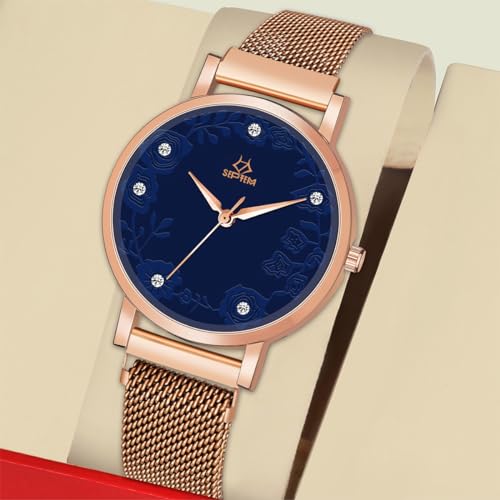 Image of Septem 147-BlackMagnet Belt Diamond Studded Flower Design Analog Wrist Watch for Girls