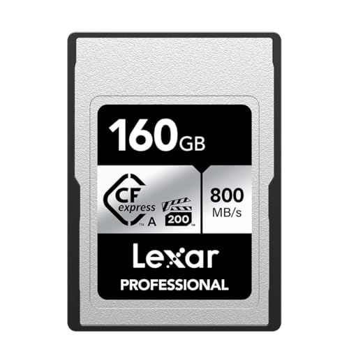 Image of Lexar 160GB Professional CFexpress Type A SILVER Series Memory Card, Compatible with Sony Cameras w / Type A Card Slot, Up to 800 /700 MB /s Read /Write, 8K Video, VPG 200 (LCAEXSL160G-RNENG)