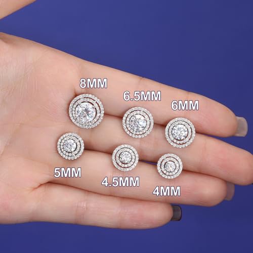 Moissanite Double Halo Stud Earrings Screw Back 18K White/Yellow Gold Plated 925 Sterling Silver Moissanite Halo Large Earrings for Women Men2