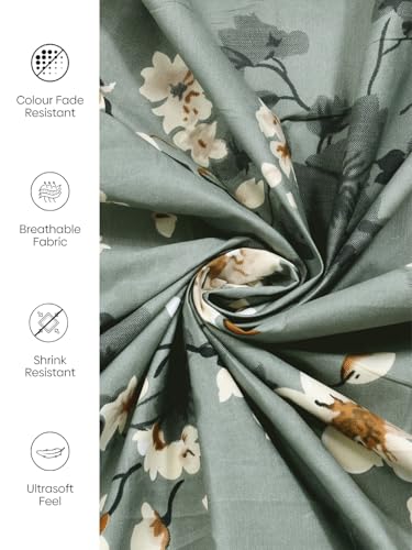 Image of Rivermoor 200 TC Ultrasoft Bedsheet for Double Bed | Queen Size Bed Sheet with 2 Pillow Covers | Green Floral Print | 88 x 96 Inches | Breathable & Hypoallergenic