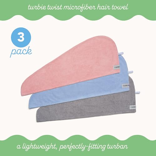Image of Turbie Twist 3-Pack Microfiber Hair Towel for Beauty, Travel, Gifting - Hair Wrap Turban for Straight, Wavy & Curly Hair - Premium Personal Care - Gray, Blue & Pink
