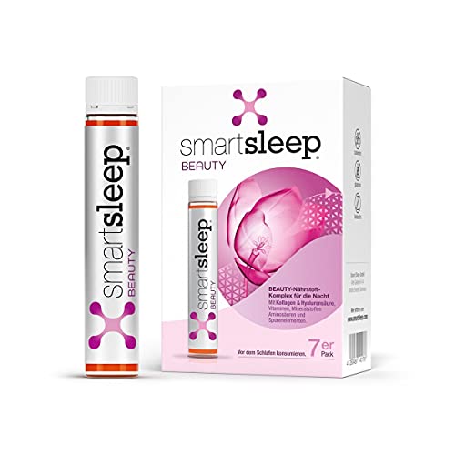 smartsleep® BEAUTY – Nährstoff-Drink für die Nacht mit Kollagen, Hyaluronsäure, Vitaminen & Zink – 7 Trinkampullen – Zuckerarm, glutenfrei & Made in Germany