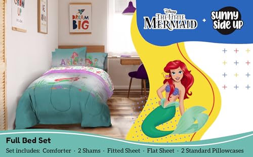 Image of Sunny Side Up Disney The Little Mermaid Full Comforter Set - 7 Piece Kids Bedding Includes Comforter, Sheets & Pillow Cover - Super Soft Ariel Microfiber Bed Set
