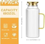 [68 OZ/ 2 Liter] - Octagon Glass Water Pitcher with Lid and Spout, Classic Stripes Water Pitchers with Handle, Borosilicate Glass Carafe for Hot/Cold Drink, Perfect for Juice, Coffee, Iced Tea.
