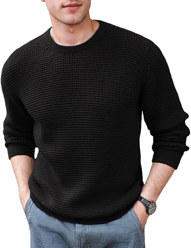 Tooluck Mens Crewneck Pullover Sweater Black