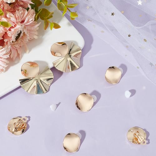 Beebeecraft 10Pcs Clip-on Earring Findings 18K Gold Plated Brass Twist Flat Round Clip-on Earring Findings with 1.8mm Vertical Loops for DIY Earring Making Jewellery - Image 4