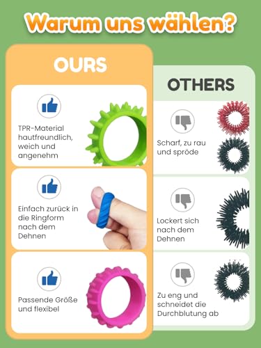 Willingood 12 Stück Silikon Fidget Toys, Anti-Stress Ring für Kinder und Erwachsene, Sensorik Spielzeug, Massageringe für Finger Akupressurring, Fidget Ring für Anxiety, ADHD, Autismus