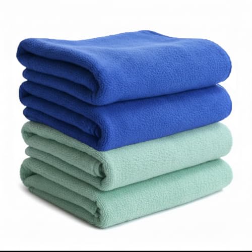 Image of Dribble Microfiber Weft Knitting 400 GSM Hand Towel 40x60 cm | Ultra Soft, Quick Dry, Highly Absorbent | Lightweight & Skin-Friendly Towel for Bathroom, Gym & Travel, Blue & Pista Green (Pack of 4)