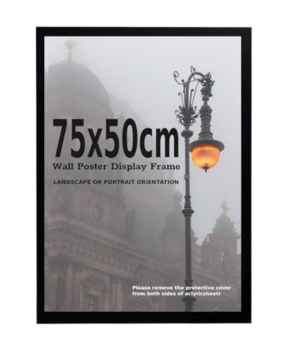 Modern Wall Photo Frame - Contemporary Home Office Decor - 75 x 50 cm Display Poster- Clear Acrylic Front - MDF Backing With Bothways Wall Hanging Hooks (75x50 cm)