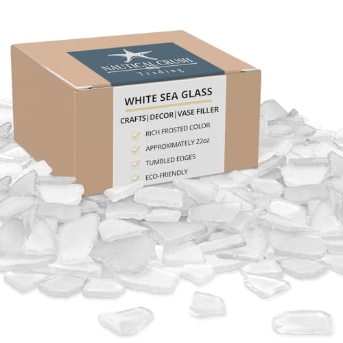 Nautical Crush Trading White Sea Glass – 22oz Beach Glass for Crafts, Vase Fillers & Decor – Bulk Tumbled SeaGlass Pieces for DIY Projects – Recycled Seaglass for Home, Weddings & Art