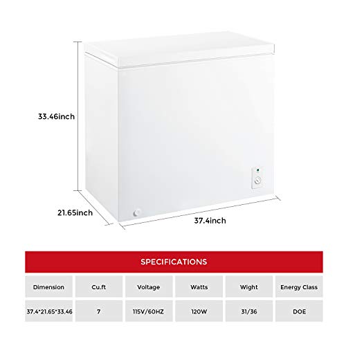 Keg 7.0 Cubic Feet Top Chest Freezer With Adjustable Thermostat And Removable Storage Basket, Freezing Machine For Home And Kitchen (7 Cu Ft) #TOP3