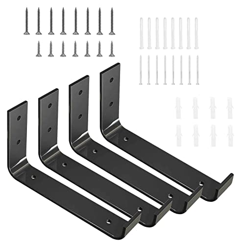 4 Pièces Supports D'étagère Noir 30cm, Équerre Garage Mural Résistants Support Flottant Industriels, DIY Meubles Décoration Murale en Métal, Équerre De Fixation avec Lèvre pour Salon Cuisine Cover