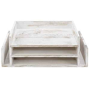 MyGift 3 Tier Shabby Whitewashed Wood Office Desktop Document Tray Mail Sorter