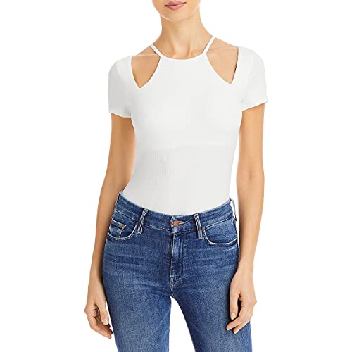 ASTR the label Womens Reedley Knit Ribbed Bodysuit White S