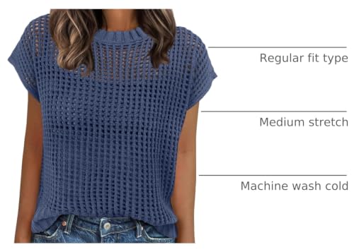 Image of ANRABESS Short Sleeve Sweater for Women Summer Crochet Knit Tops