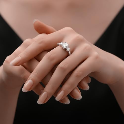 Moissanite Engagement Rings for Women,D Color VVS1 3-Stone Moissanite Ring,Sterling Silver Plated 18K White Gold Wedding Band Ring for Women4