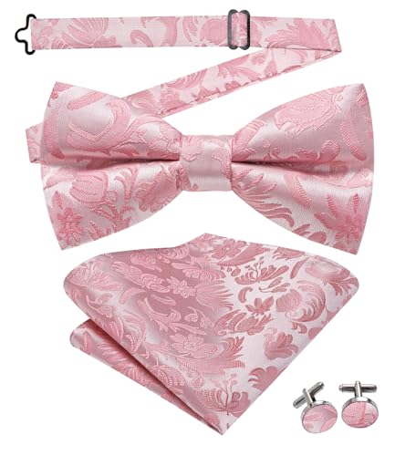 Image of Dubulle Mens Paisley Striped Bowtie Set Pre-tied Bowtie for Men and Pocket Square Set Wedding Business