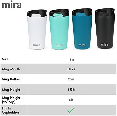 Miniatura 4 de MIRA Vaso de viaje para café de 12 onzas, acero inoxidable aislado al vacío con tapa de fácil presión, taza de control de temperatura, color azul