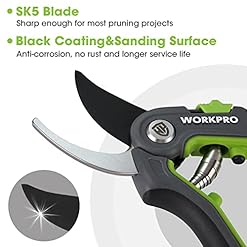 Alternative view of WORKPRO Bypass Pruning Shears, Stainless Steel Gardening Hand Pruner, Professional Garden Trimming Scissors with Sharp SK5 Steel Blades, Ideal Garden Tool,Green 203mm Length