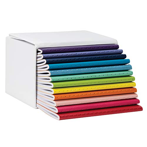 Image of Samsill 12 Pack Soft Cover Mini Journals 3.5 inch x 5 inch Gift Set, Assorted Rainbow color and Has 32 Sheets, 64 color Lined Pages with A White Magnetic Storage Box (22333)