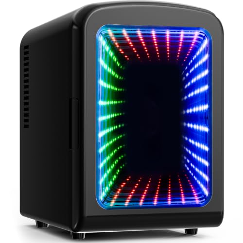 Image of Electactic 4L Mini Fridge for Bedroom with LED Gaming Light, 110V AC /12V DC Mini Refrigerator for Home and Car, 6-Can Portable Fridge for Car,Gaming Room,Dorm,Food,Drinks,Cosmetics and Skincare,Black