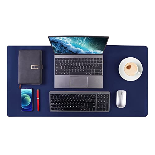Image of Mouse Pad, Desk Mat, Large Leather Desk Pad, PU pad Waterproof Mouse Pad for Laptop, Office Table Protector Blotter Best Gifts (60 x 30 cm, Dark Blue)