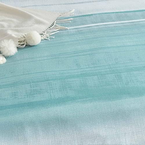 ETDIFFE Comforter Set Queen Size, 3pc Teal Grey and Blue Gradient Striped Pattern Bedding Set - Modern Soft & Lightweight All Season Farmhouse Microfiber Down Alternative Comforter (90x90) - 4