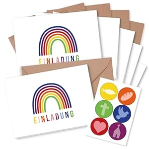 Papierdrachen Regenbogen Einladungskarten Set 6 Stück