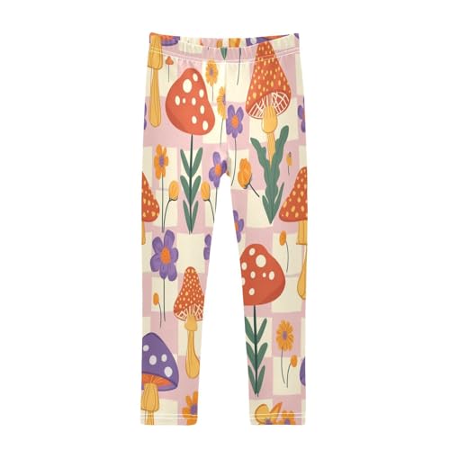 Toddler Girls Leggings Printed Yoga Pants Leggings Purple Mushroom Flower for Kids