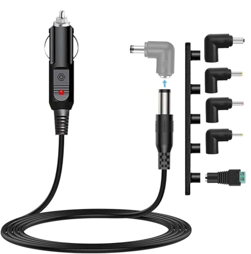 Car Charger 12V 2A DC to DC Cigarette Lighter, 12V Power Cable Plug for DVD Player, CCTV Camera, Massager, Bluetooth Speakers, CD Player and more, with 5 Tips.