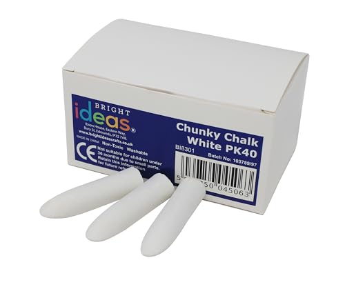 Bright Ideas PK40 5.5cm White Chunky Chalk Sticks, Playground Chalk for Children, Washable Sidewalk, Pavement, Blackboard Chalk. BI8301.