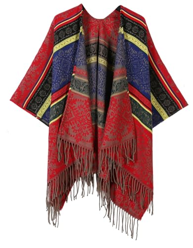 Rungion Women's Warm Ethnic Tassel Shawl Wraps Knitted Poncho Cape Fall/Winter Long Scarf Open Front Blanket Cardigan3