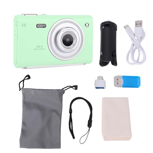 Cámara Digital 4K 64MP, Compacta con Zoom 16X, Flash y Autofocus, Cámara Vlog Antivibración para Jóvenes y Adultos - Video Ultra HD, Fácil de Usar, Ideal para Viajes y Fotografía (Verde)