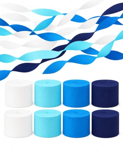 Image of 8 Blue and White Streamers, 656ft Pack of Crepe Paper Party Decorations