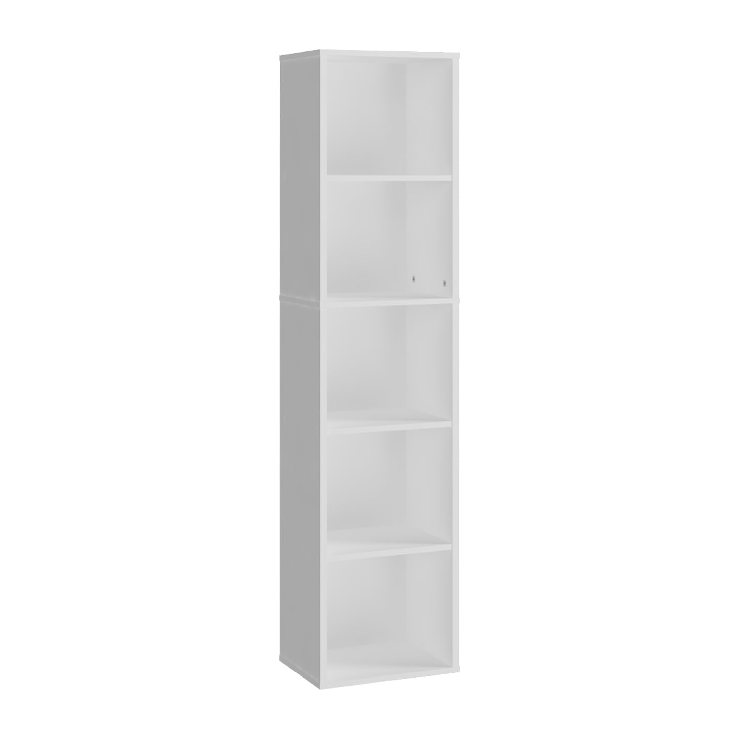Panana Wooden Cube Bookcase - 2/3/4/5/6 Tier Display Unit Tall Narrow Bookshelf for Office, Living Room, Bedroom Furniture (White, 5-Tier)
