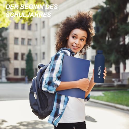 WATERSY Thermosflasche 500ml Edelstahl Trinkflasche, BPA-freie Water Bottle Auslaufsicher Wasserflasche Sport Thermoskanne 24h Kalt & 12h Warm, Dunkelblau