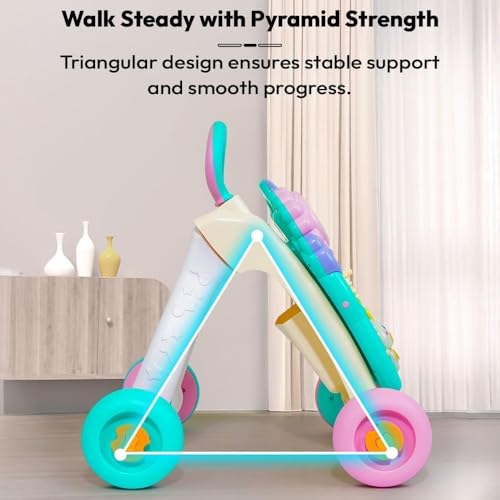 Image of Uonibaby by StarAndDaisy 2-in-1 Baby Multiactivity Push Walker with Piano for Infants & Toddler, Touch Senser, Educational Elements, Music and Stable & Safe Design -Green Pink