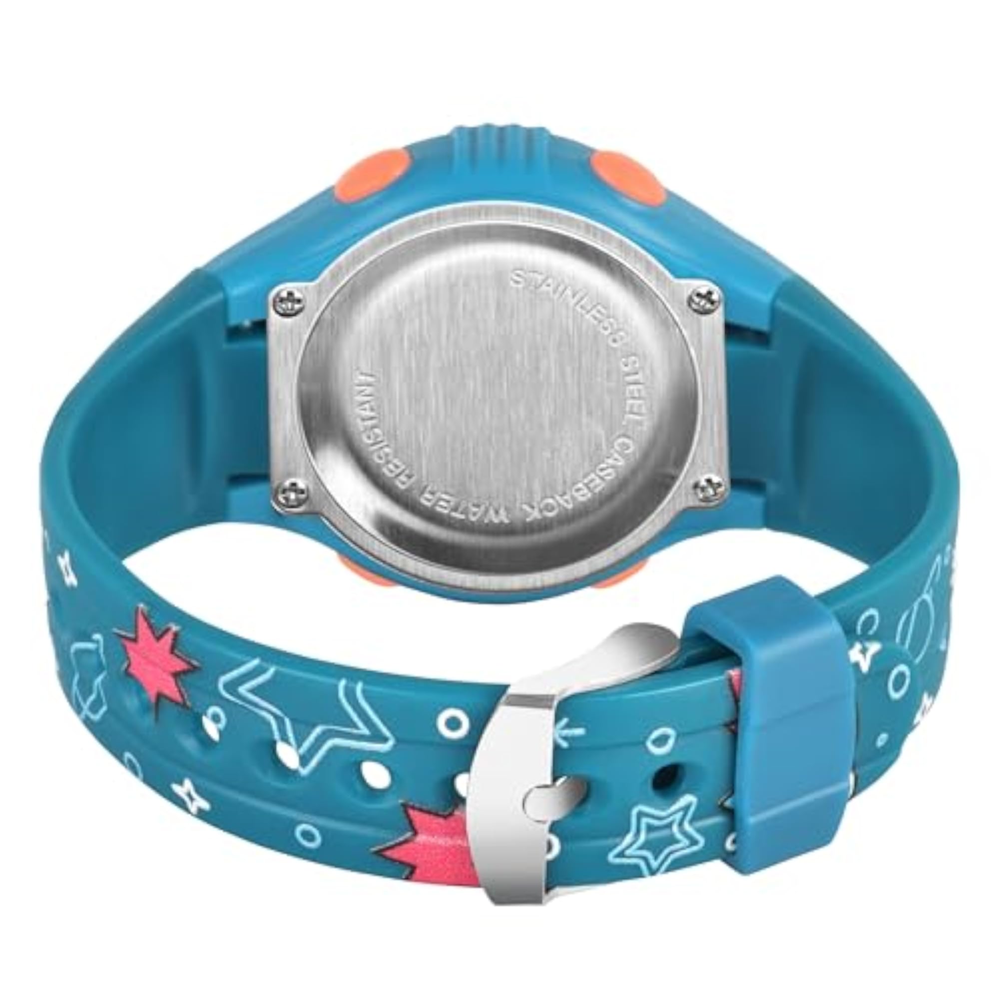 Unisex Round Printed Star Digital LED Multifunctional Watch, Blue Strap