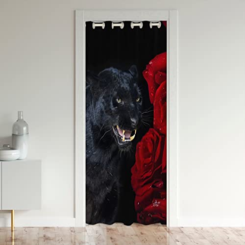 Tigre Rideau de Porte 86x203cm Animaux Sauvages Rose Fleurs Rideau Occultant Rideaux Animaux...